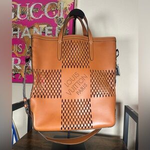 Louis Vuitton Nomade North West Cabas Perforated Leather Tote Cognac DamierBrown